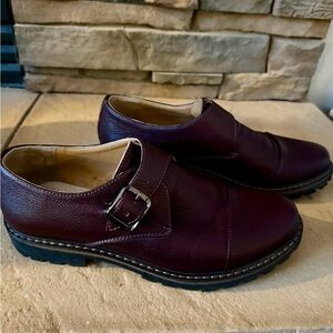 Women's Burgundy Leather Buckle Shoes